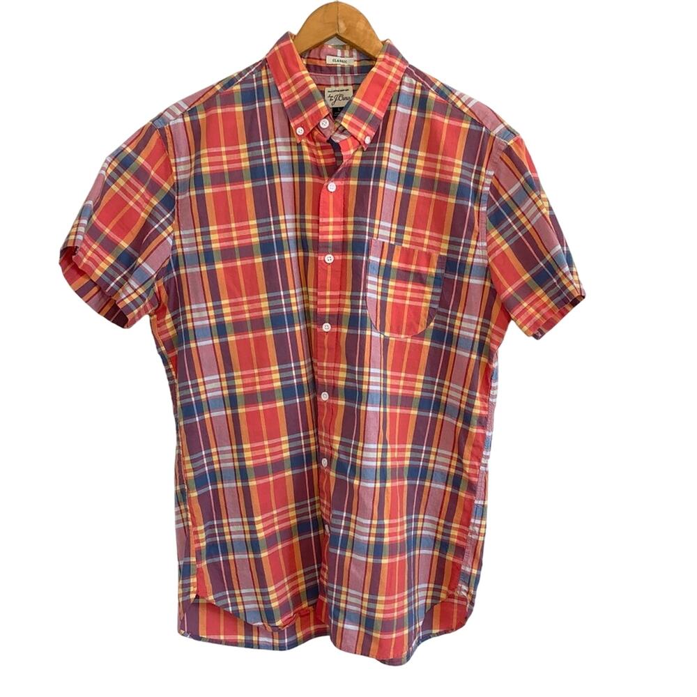 J. Crew Red Multicolor Plaid Short Sleeve Button Down Shirt